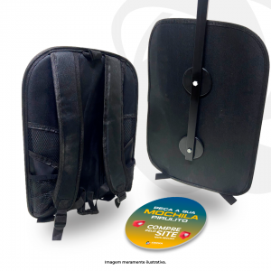 Mochila Pirulito TNT e Nylon Preto 1,5cm (largura) x 50,0cm (Altura) x 36,0cm (compri 4x4 Brilho Grátis - PVC (pirulito) adesivado (personalizado com sua logo) NOVIDADE! acompanha bolso para panfletos ou squeeze.