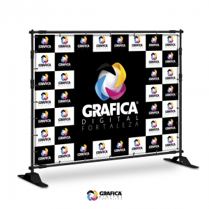 PAINEL BACKDROP (AJUSTÁVEL) Lona fosca com ilhós 200x200cm (Lona Tamanho 190x190cm) 4x0 Preto Estrutura em alumínio Produto entregue desmontado